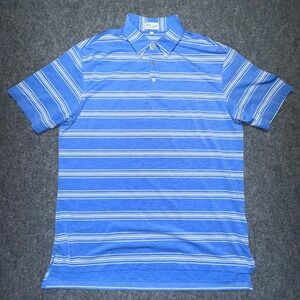 Peter Millar Summer Comfort L Blue White Striped Golf Polo 92% Poly Spandex EUC‎